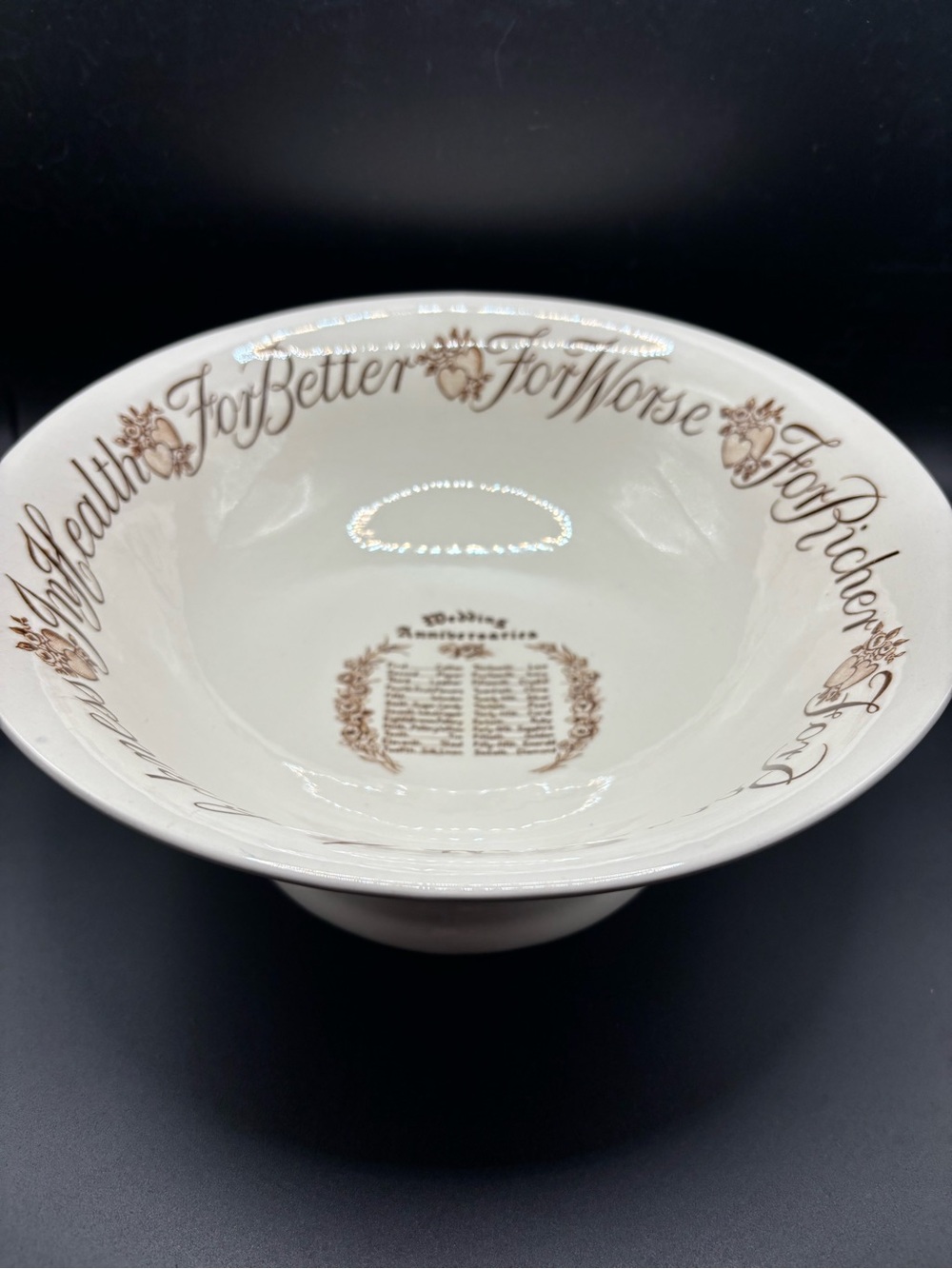 Ivory Ceramic Serving Bowl with Brown Script Accent